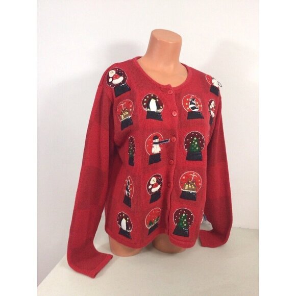 Holiday Lodge Sweaters - Holiday Lodge Christmas Cardigan Sweater Womens Medium